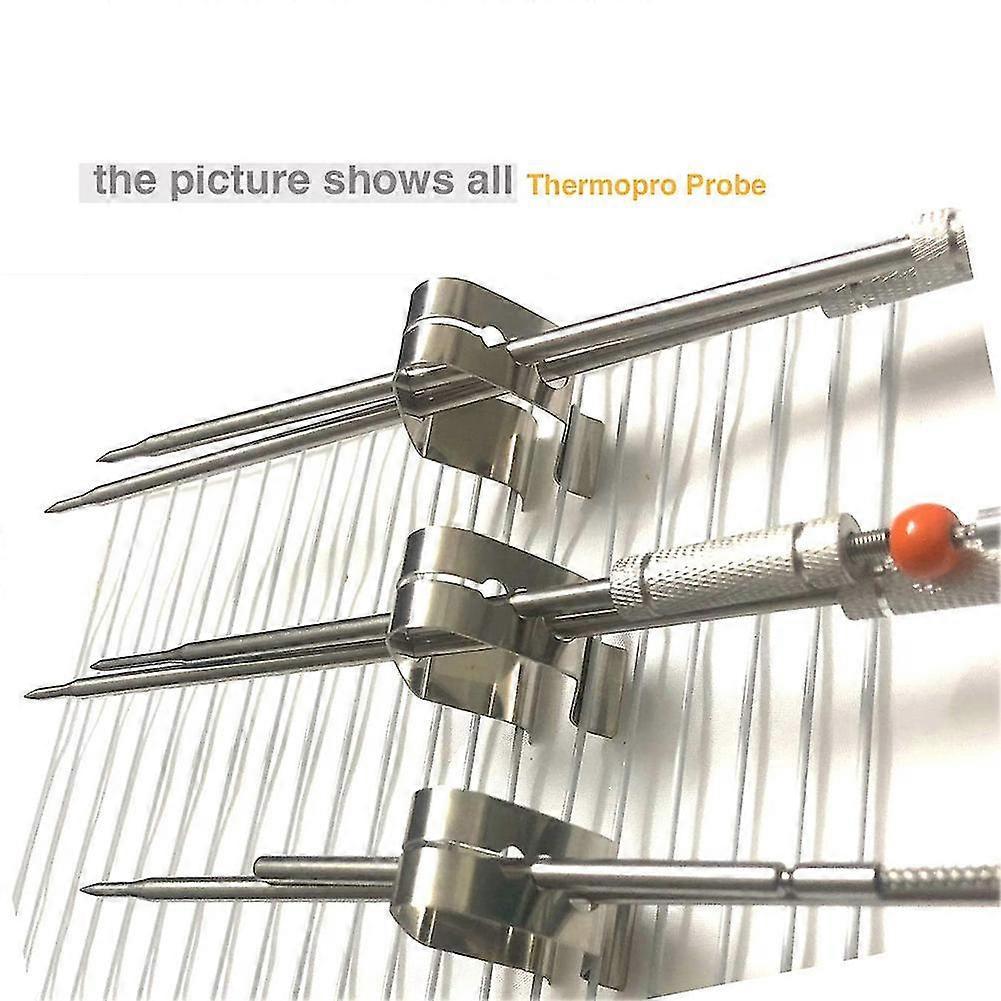 4Pcs Kitchen Stainless Steel BBQ Thermometer Probe Clips Holder 3-Hole Clamps