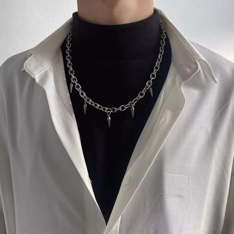 Retro Silver Color Rivet Cross Pendant Necklaces for Women Men Punk Hip Hop Long Spike Tassel Choker Necklaces Y2K Jewelry Gifts