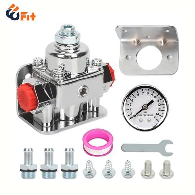 12-804 Régulateur de Pression de Carburant Kit avec Manomètre 1-4 PSI Port NPT 3/8IN 1-ENTRÉE&2-SORTIES Compatible avec Holley et Edelbrock