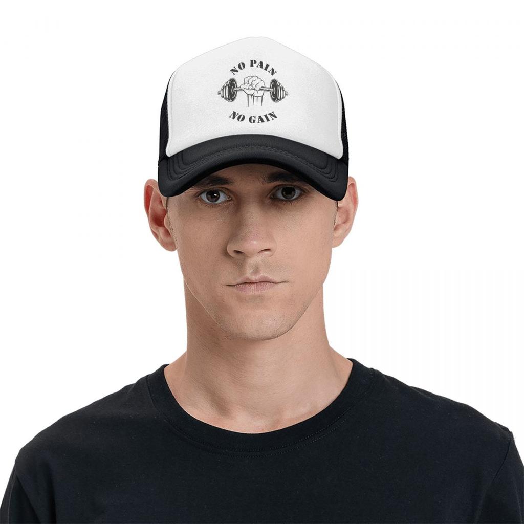 Custom No Pain No Gain Trucker Hat for Men Women Adjustable Unisex Bodybuilding Fitness Gym Baseball Cap Hip Hop Dad Hat