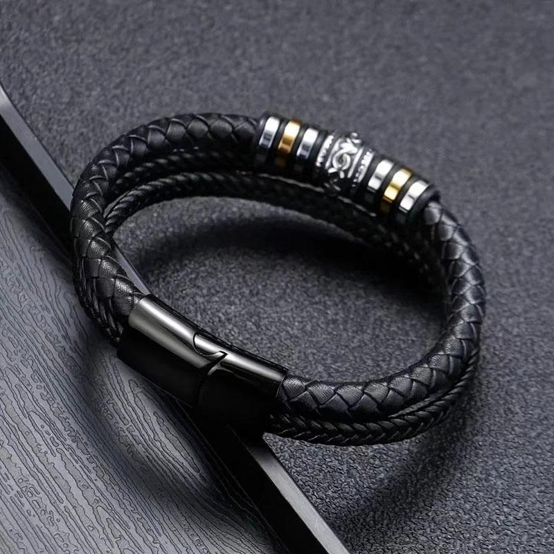 Multilayer Woven Leather Stackable Cuff Bangle New Gothic Men's Bracelets Vintage Totem Viking Charm Leather Bracelets for Man