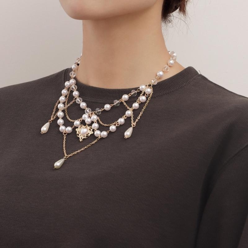 Modische Quasten-Halskette Elegante mehrschichtige Halskette Perlen-Halskette Schlüsselbein-Kette Schmuckzubehör für Damen