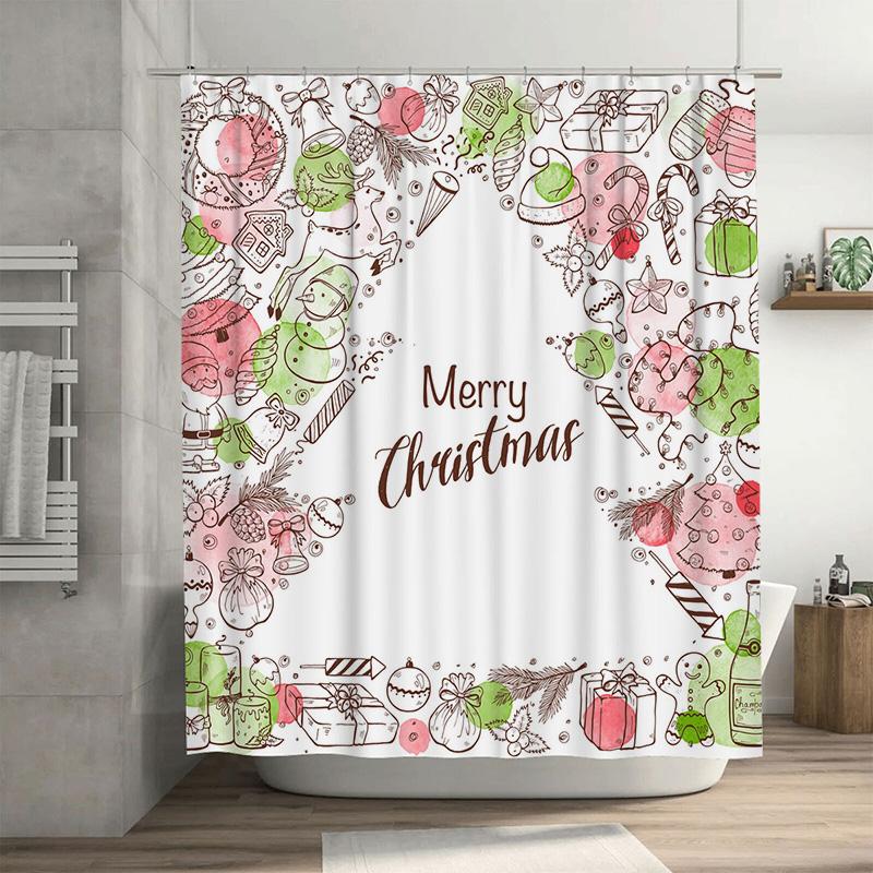 

TU Christmas Shower Curtain Merry Christmas Pattern Holiday Decor Festive Bathroom Decor Holiday Shower Curtain XMAS Themed Wate 90x180cm35x71in