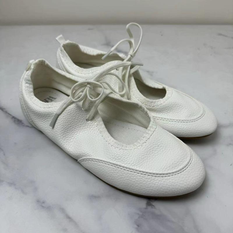 Fashion Soft Leather Casual Women Ballet Flats Lace Up Fashion Design White Black Female Mary Jane Shoes New 2024 Autumn Footwear