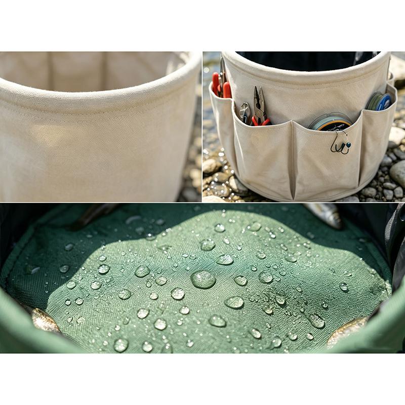 Multi-pocket Foldable Waterproof Storage Bucket, Oxford Cloth Portable Handheld Multi-purpose Bucket for Fishing, Camping & Car Washing