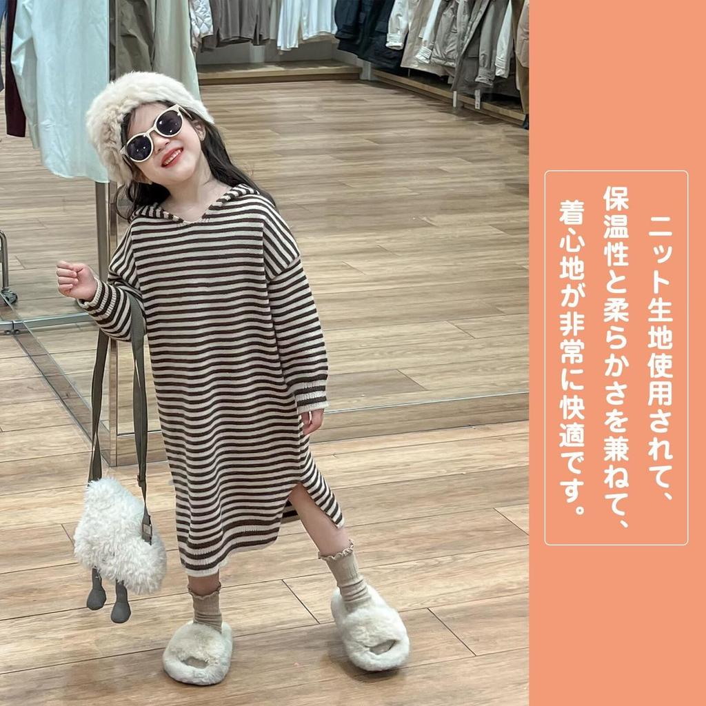Long Sleeve Knit Hooded Striped Knit Sweater Long Length Casual Cute Clothing for and Cold Weather Sizes [Jzozuxvv] Girls' Dress, Pullover, Dress,