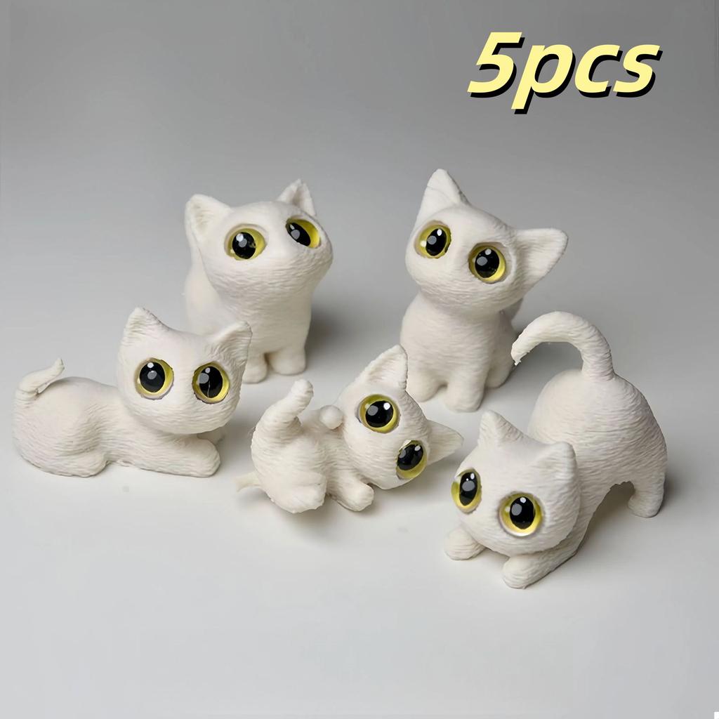 5pcs Cat Ornament Mini Figurines Miniature Resin Cute Kitten Micro Landscape Crafts Small Ornaments Desktop Decoration
