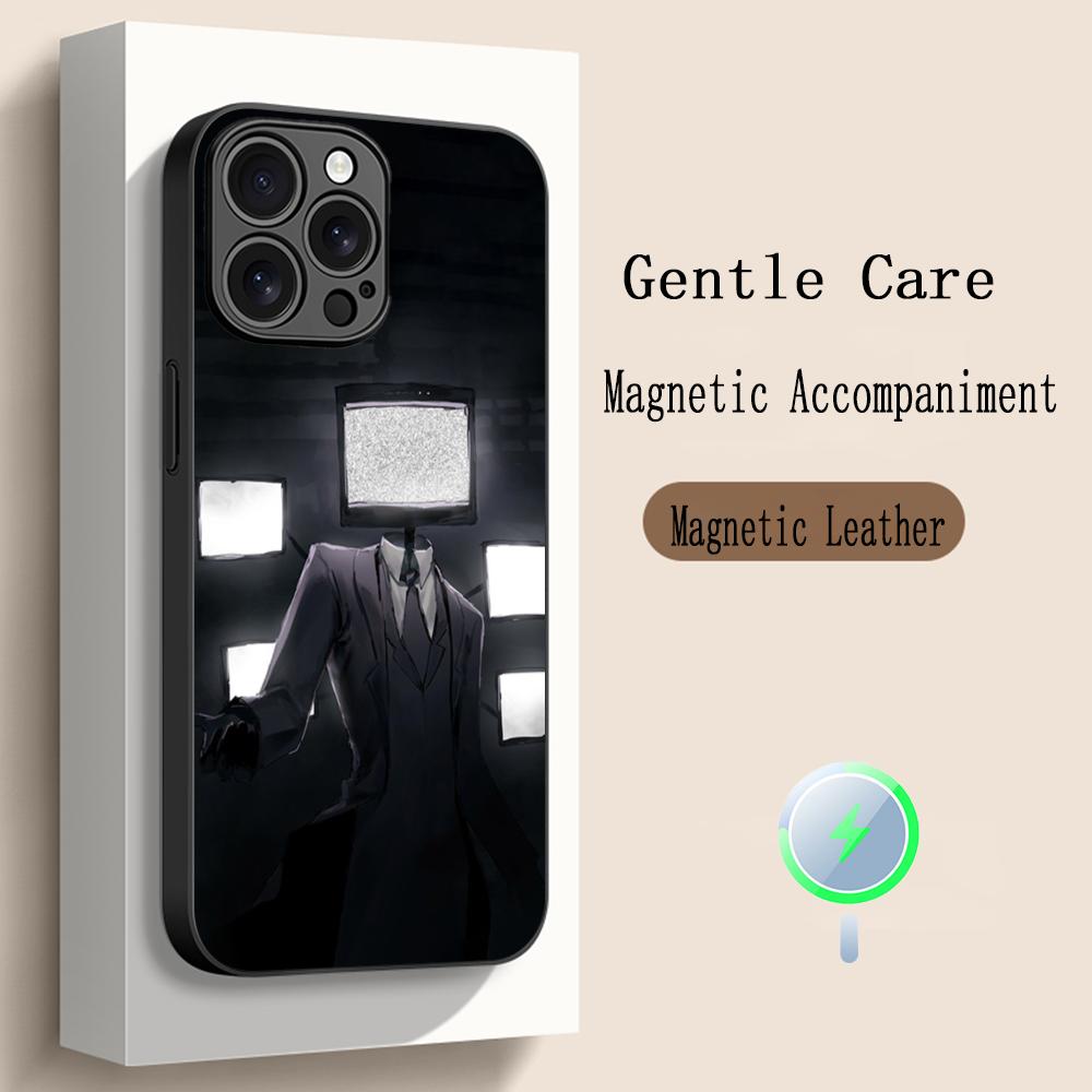 Anime Skibidi TV hot poster pattern Phone Case For iPhone 17 16 15 14 13 12 Plus Pro Max High-end Luxury Magsafe Sheepskin