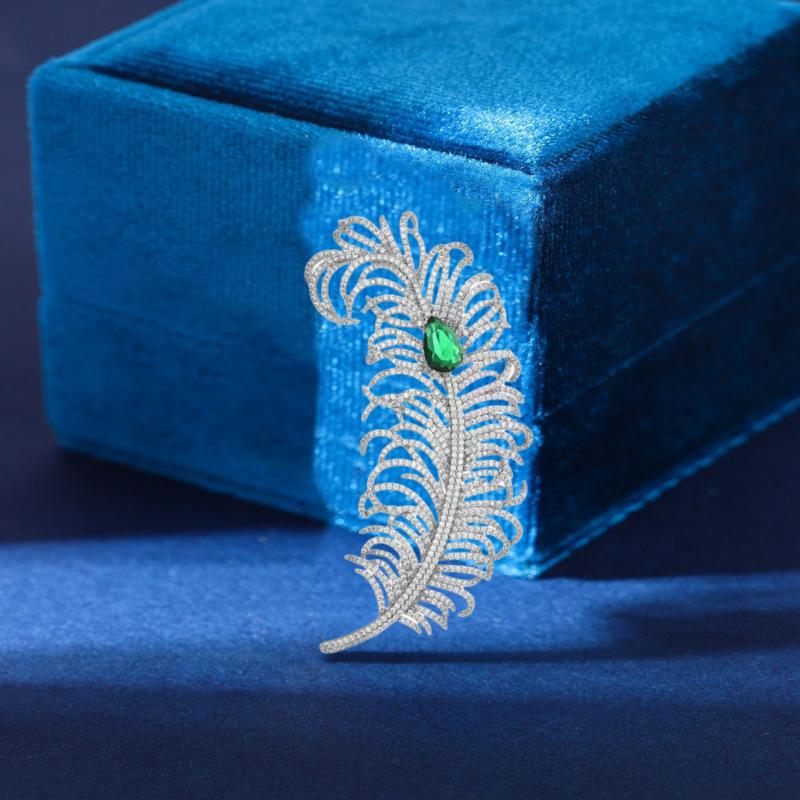 

Изысканная брошь в виде пера, женская брошь-корсаж с инкрустацией из циркония, роскошная универсальная булавка для блейзера Electroplated silver серебряный