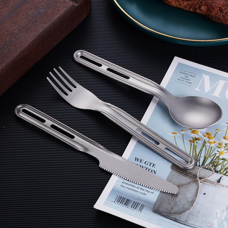 Titanium Ultralight 3-Piece Camping Cutlery Set: Knife, Fork, Spoon for Outdoor Travel & Hiking