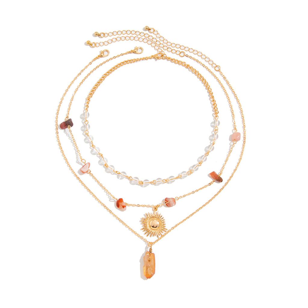 Set of 3 Layered Sun Crystal Pendant Necklace Women Bohemian Style Neck Jewelry Suitable for Fashion Enthusiasts