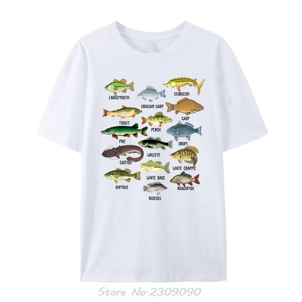 

Fishing Shirt Types Of Freshwater Fish Funny Men Boy Graphic Tshirt Fashion Fitness Tshirt Unisex Tops Tees Cotton T Shirt S