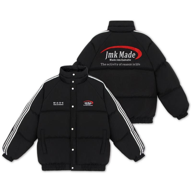 2025 Winter School Style Loose Cotton Jacket with Woven Ribbon Letter Embroidery Large