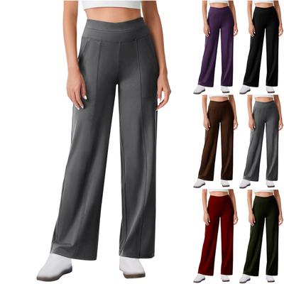 Women's Solid Color High Waisted Pants, Loose Fit Sweatpants, Straight Leg Pants