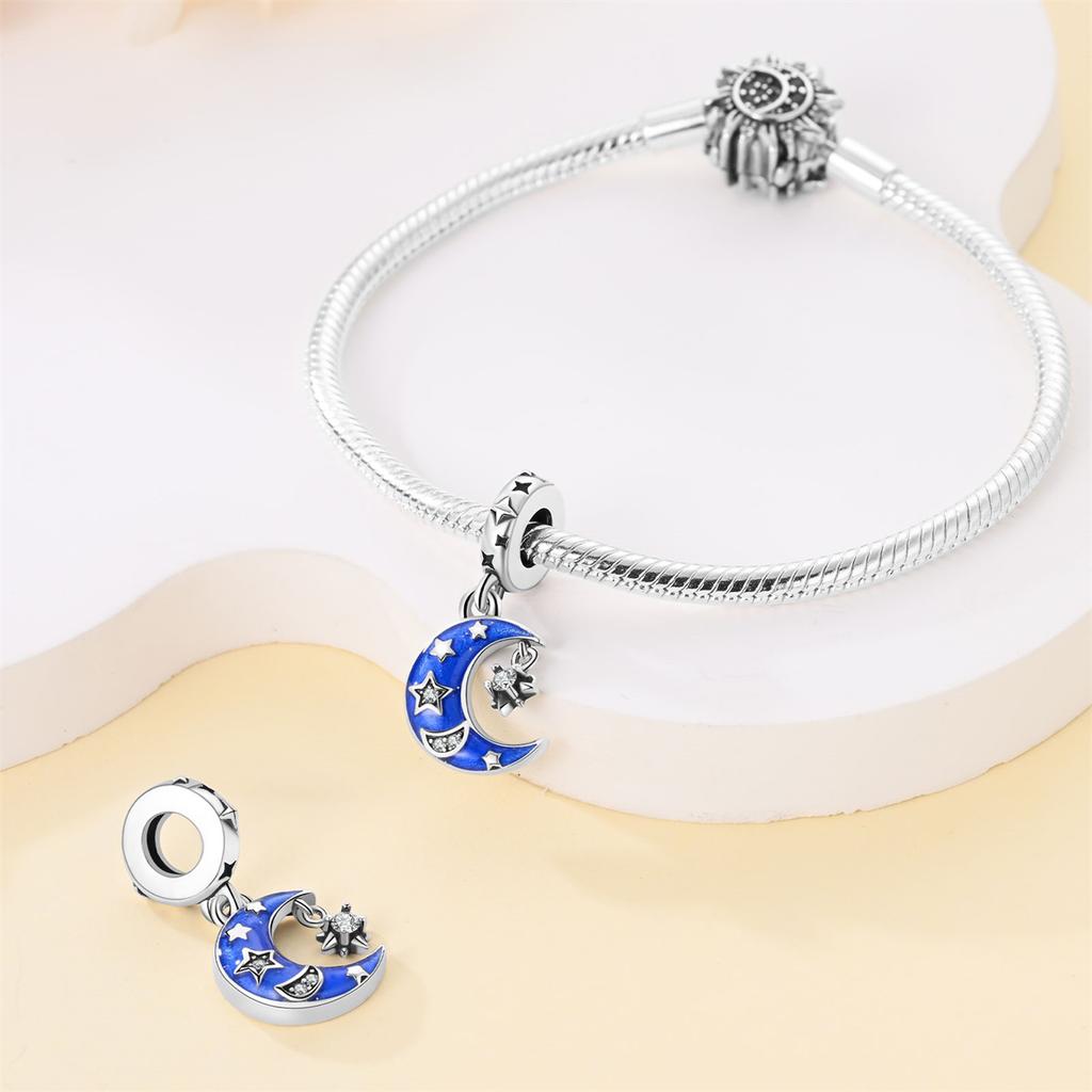 Charms Original Copper Blue Moon Star Pendant Beads Fit Bracelet Diy Fine Gift Women Delicate Jewelry Accessory