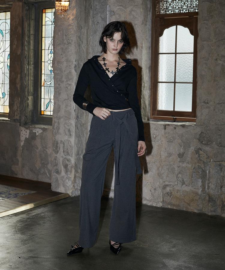 Bunteu Looped Stripe Slacks (Charcoal)