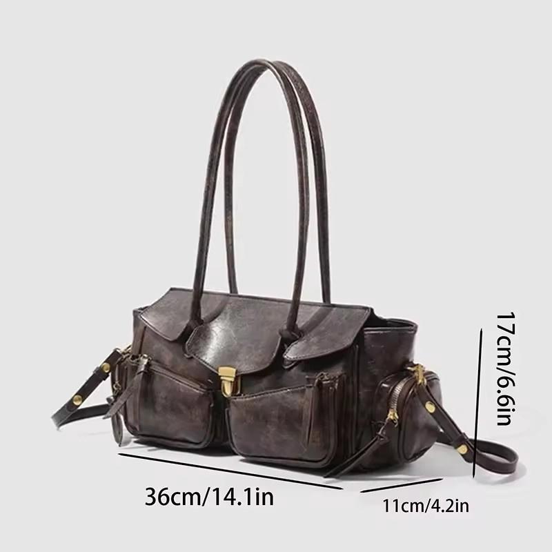 Yogodlns Vintage Unterarmtasche für Mädchen Vielseitige Handtasche Mehrfachtasche Motorradtasche Luxus Designer Handtasche Spaghetti-Träger Ledertasche