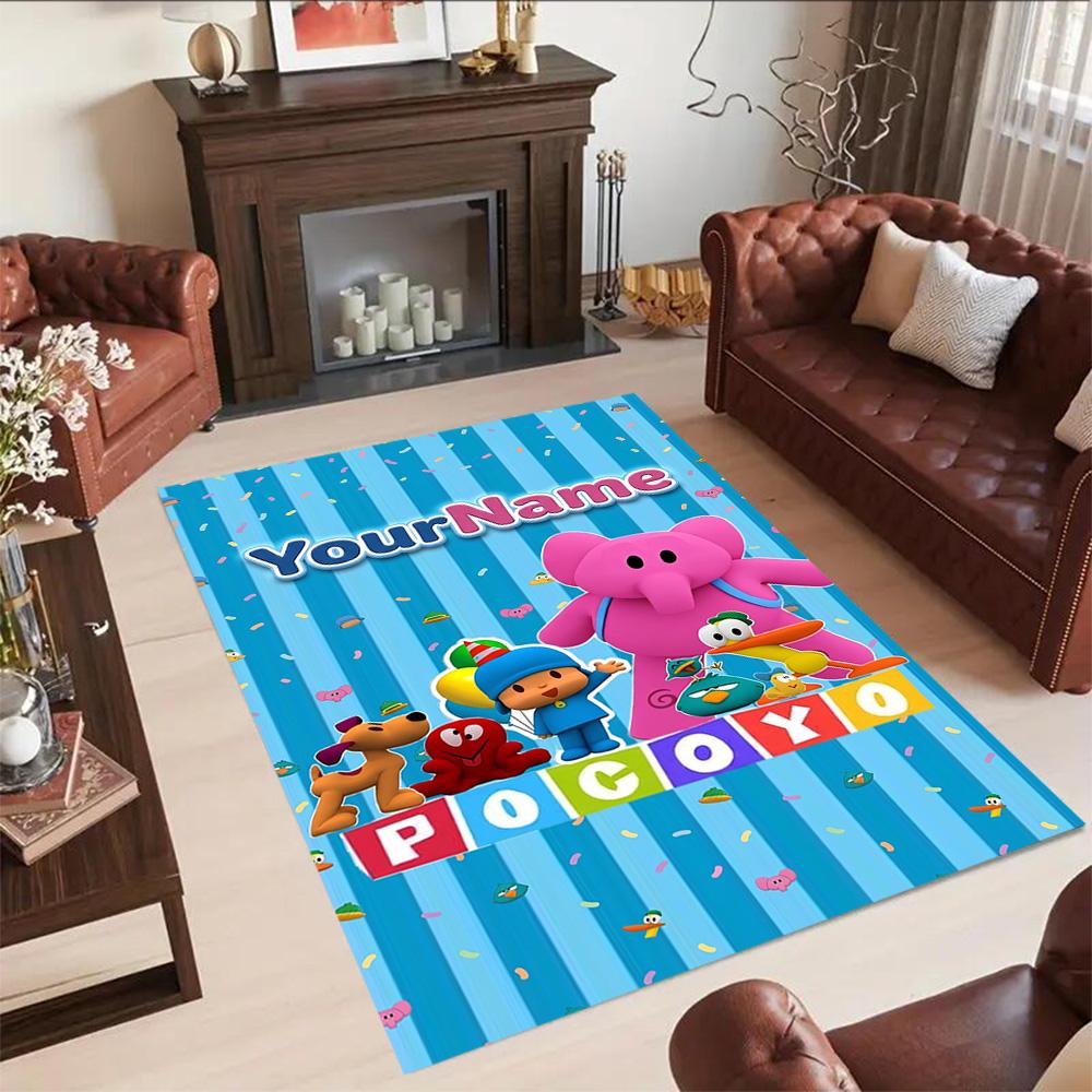 Alfombra de Piso Personalizada con Nombre de Pocoyó Alfombra de Oficina Adecuada para Comedor Salas de Juegos Cocina Entrada Alfombra Antideslizante Decoración de Oficina de Anime