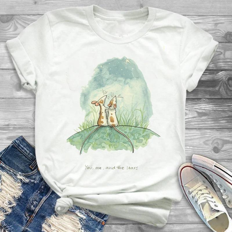 Lovely Style Pet Print T-Shirt Crew Neck Casual Short Sleeve T-Shirt Spring Summer Women's Clothing Fashion Simple Short Sleeve