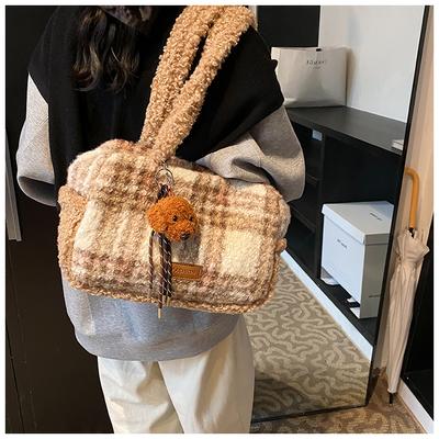 Winter Woolen Thickened Plaid Atmosphere Shoulder Bag 2025 New Plaid Backpack