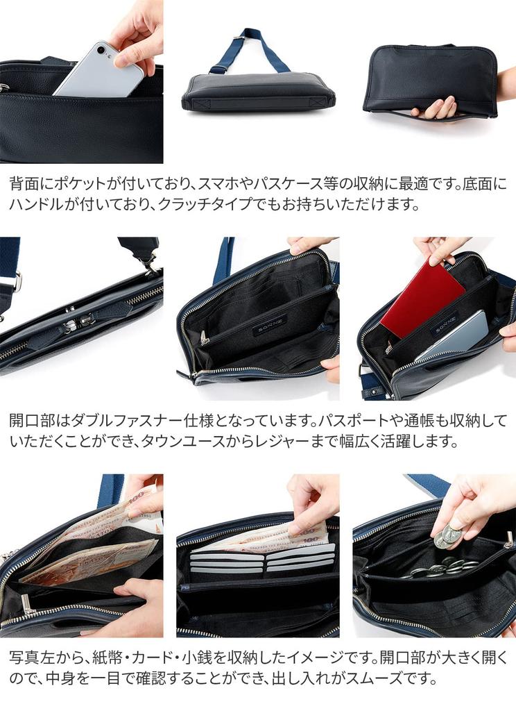 Mini Shoulder Genuine [SONNE] Bag, Leather, Men's, Navy, SO-SOX011-NV