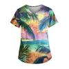 V-Neck Short Sleeve Nursing Scrub Top Women Fashionable Casual Workwear With 3D Print Design Slim Fit 2025 Collection