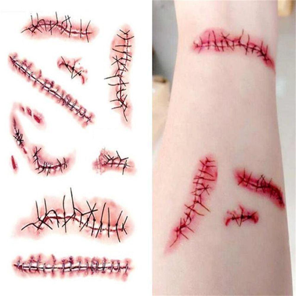 25pcs Acars Tattoos Temporary Tattoo Stickers Wounds Sticker Stitched Injuries Halloween Sticker Body Makeup Fake Scab Blood
