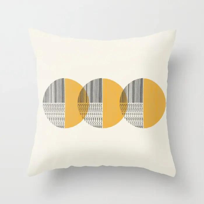 Modern Abstract Throw Pillow Cover Geometric Round Line Sunset Cushion  Home Sofa Chair