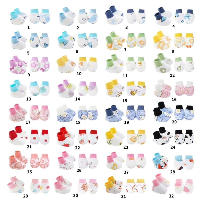 No Scratch Mittens Socks Set Toddler Mitts Baby Mittens Cotton Gloves Footwear Baby Breathable Gloves for Boys Girls