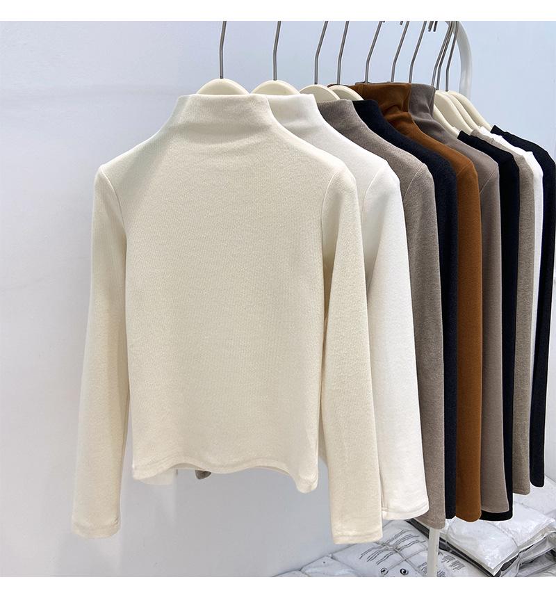 Women's Slim Fit German Velvet Turtleneck Long Sleeve Top - Fall/Winter, Figure-Flattering, Ins Style