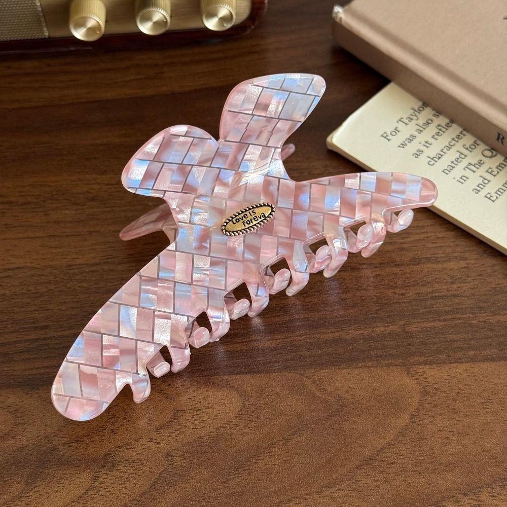 Butterfly Checkered Hair Clip Acrylic Cloud Shark Clip Cute Pink Plaid Hair Claw  Daily