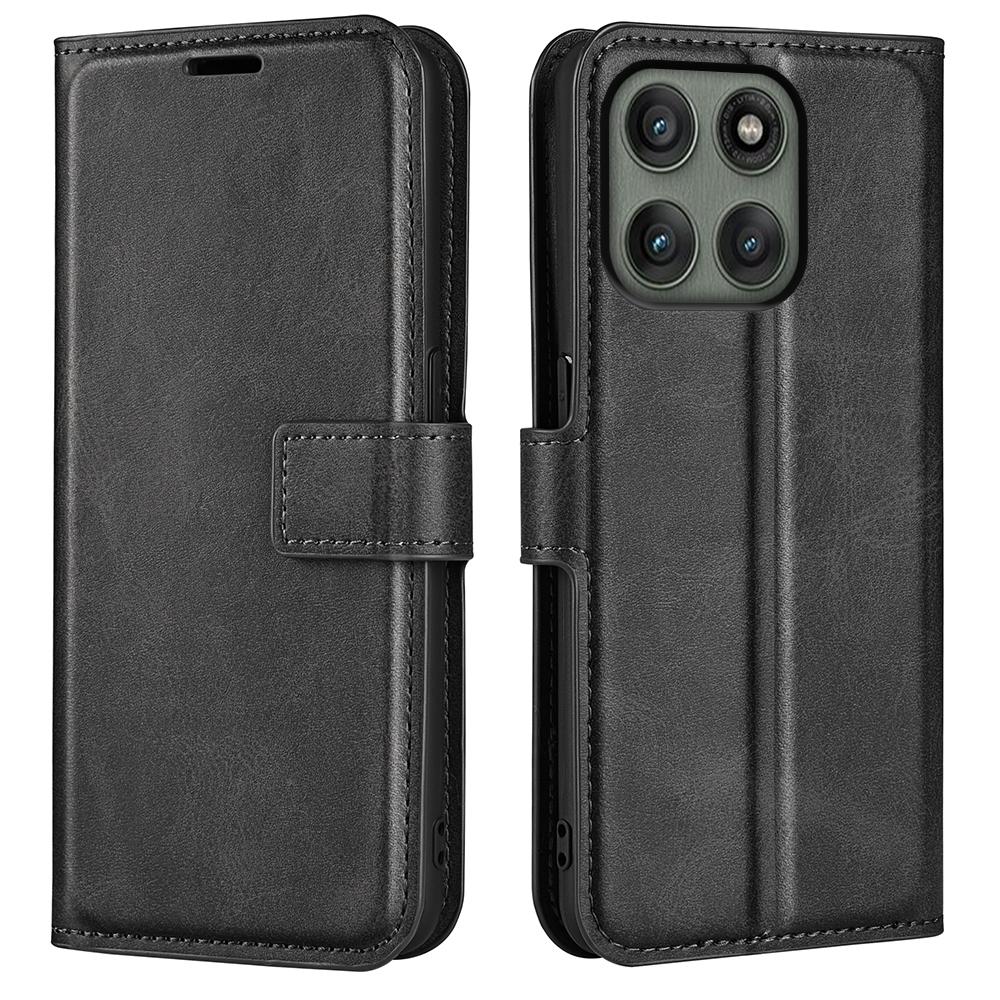 

For Motorola Edge 60 Pro 5G Stand Case Anti-Scratch Calf Texture Leather Phone Cover Black