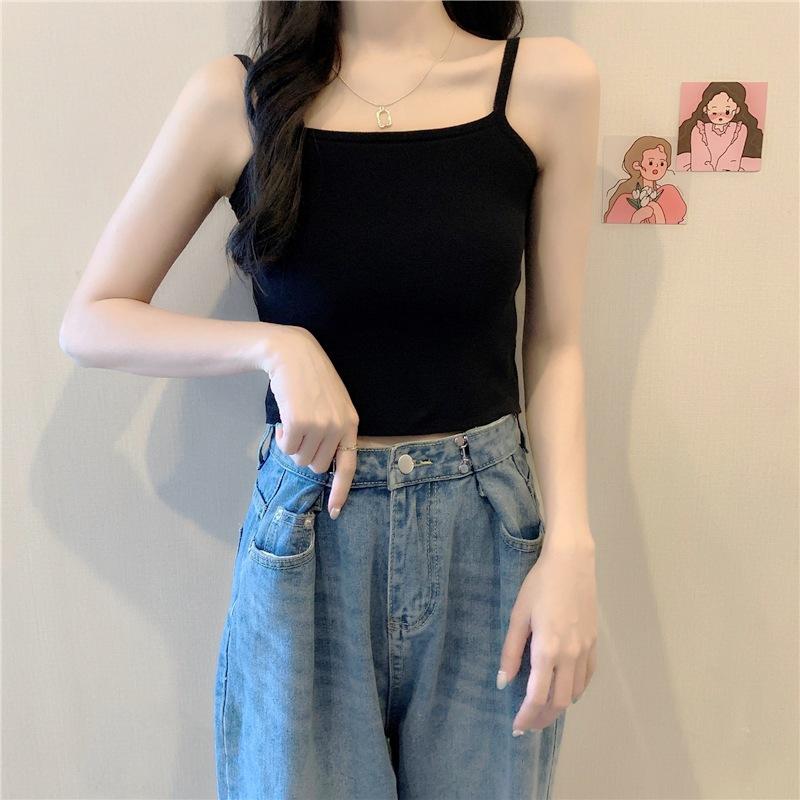 French Niche Design Top with Small Suspenders Internet Celebrity Ins Trendy Solid Color Outer Knitted Vest Women's Summer