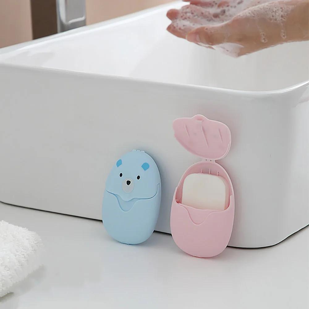 50Pcs Portable Disposable Cleaning Soap Paper New Cartoon Travel Paper Soap Cute Paper Soap Disposable Bear Soap