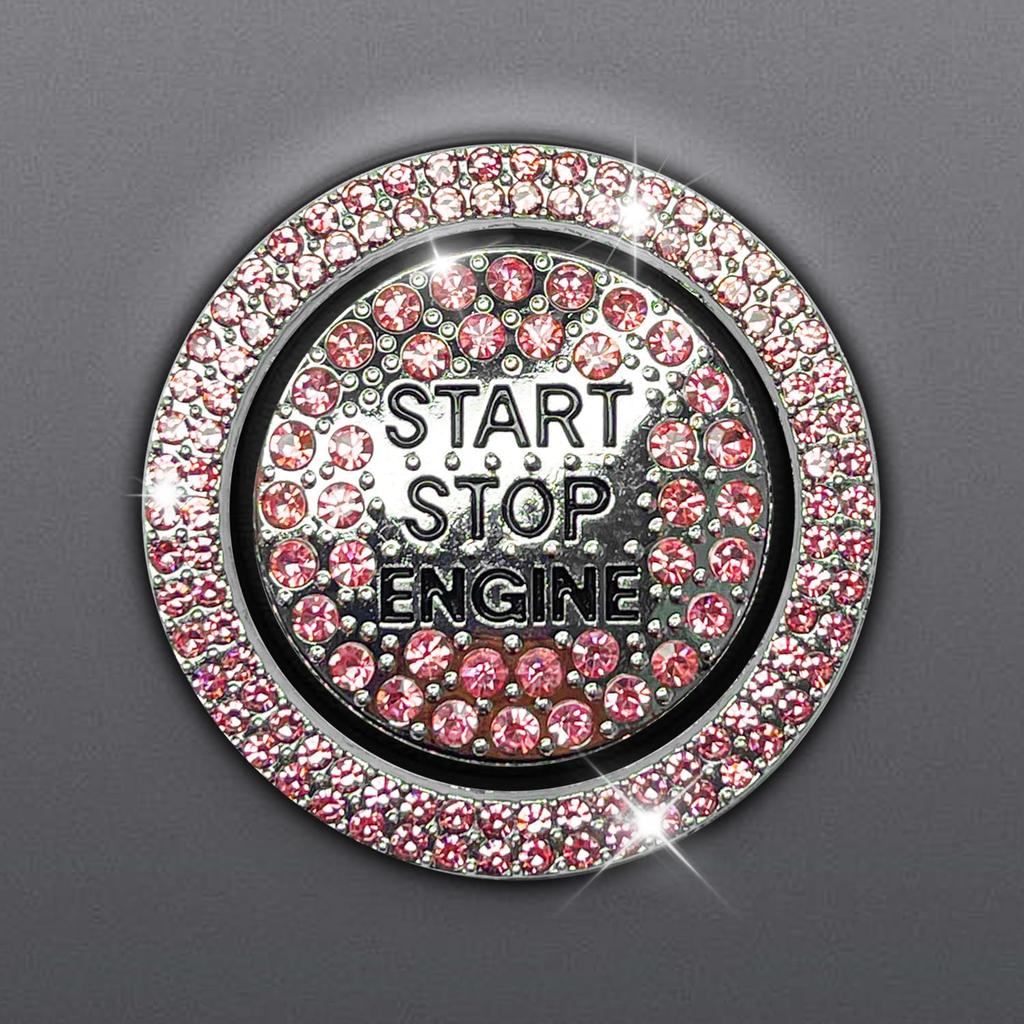 2 PCS Push Start Button Cover, Bling Car Accessories for Women Girls, Bling Car One-Button Start Buttons Bezel Decoration Kit, Push Start Buttons