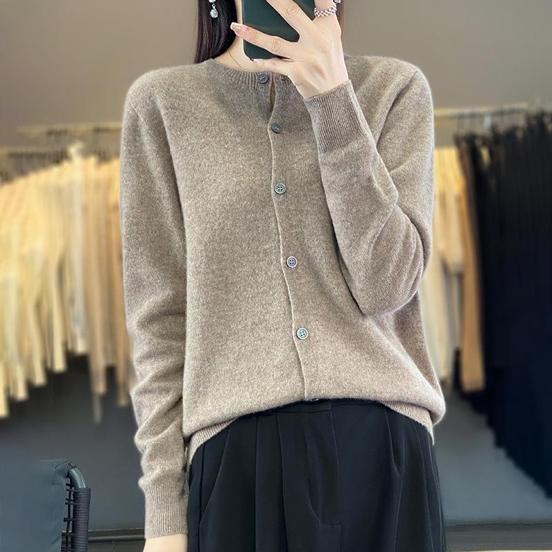 Women's Wool Cardigan: Autumn/Winter Round Neck Long Sleeve Knit Sweater, Slimming & Loose Fit