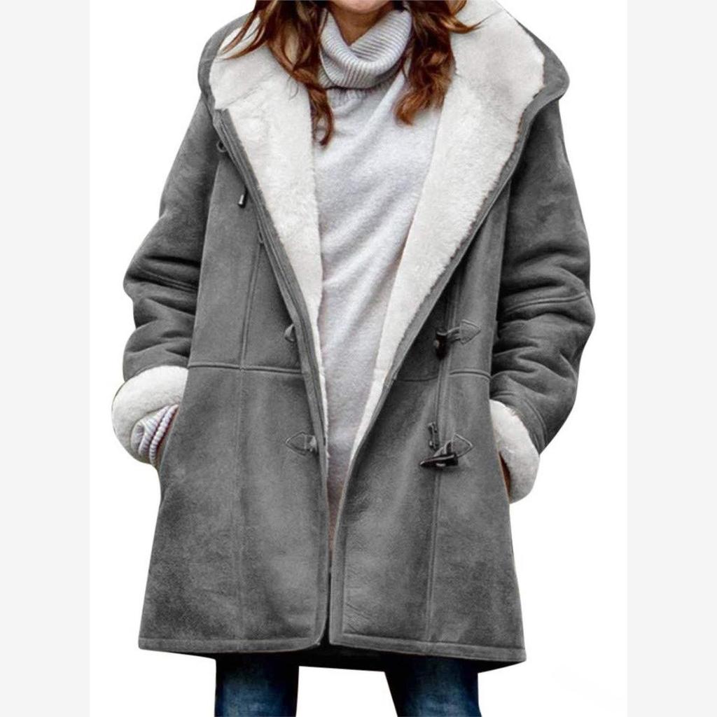 Women's Casual Hoodie Jaket Warm Winter Coat Straight Tube Pe Long Sleeve with Hat Thiened Cotton Clothes