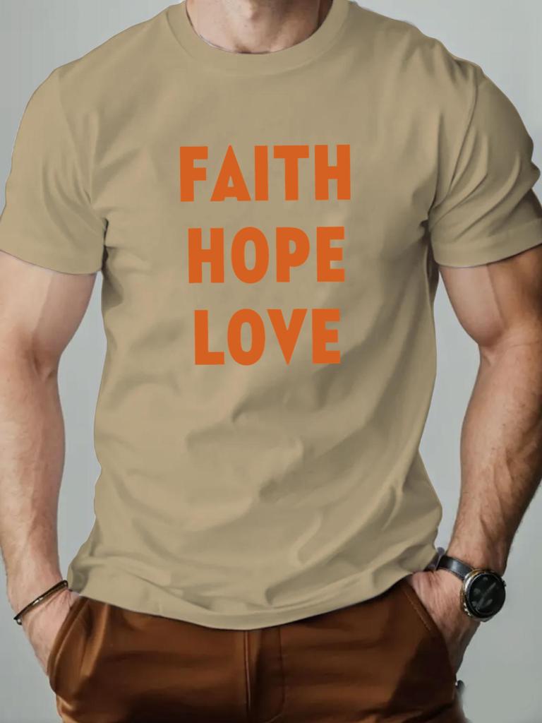Mens cotton Tshirt FAITH HOPE LOVE summer round neck short sleeve graphic breathable fashion casual Tshirt