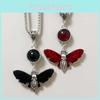 Gothic Skull Red Fly Earrings Necklace With Alloy Pendant For Halloween Costume Accessory