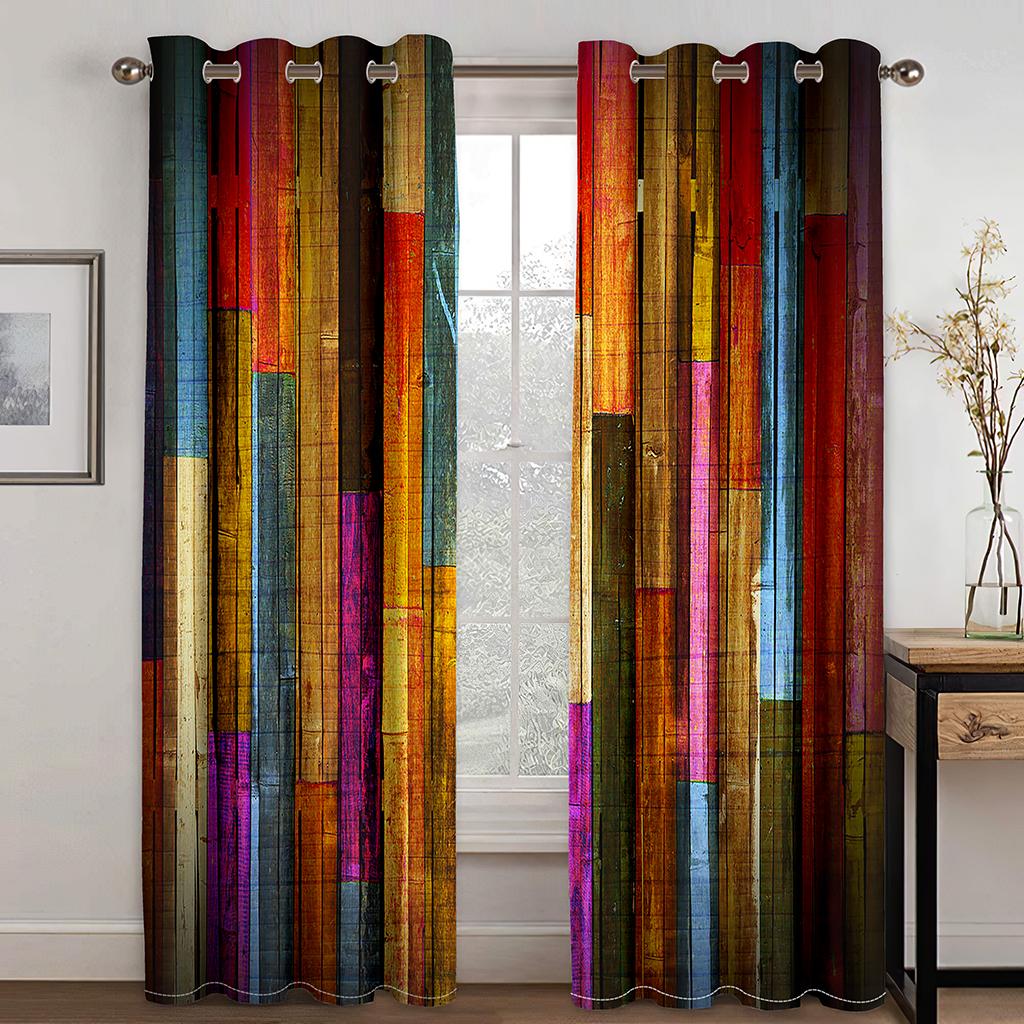 Farm Wood Door Plank 3D Digital Printed Bedchamber Livingroom Space Drape Farm Ranch Design Print Drape two pieces