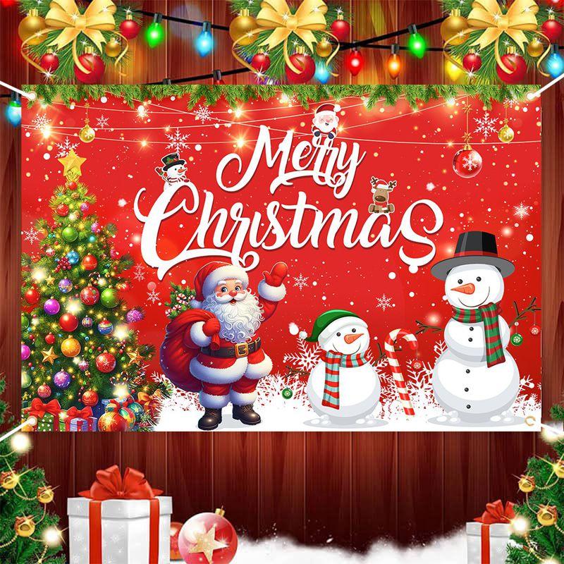 Merry Christmas Backdrop Banner Santa Snowman Background Christmas Decorations for Home2026 Navidad Noel Xmas Gifts NewYear 2026