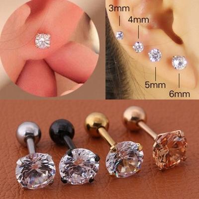 1Pc Unisex Cubic Zirconia Inlaid Titanium Steel Stud Earring Cartilage Jewelry