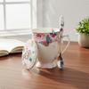English Tea Cup Elegant Design Coffee Mug with Lid and Spoon Sakura Goblet