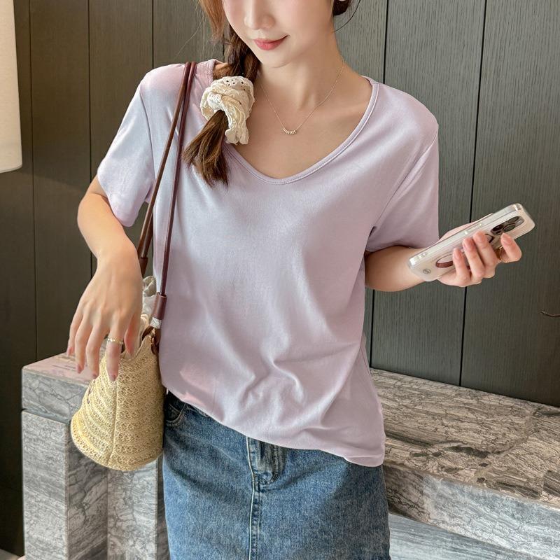 New Style Loose Right Shoulder Short Sleeve Women's Summer Plus Size T-shirt High-end Clothes
