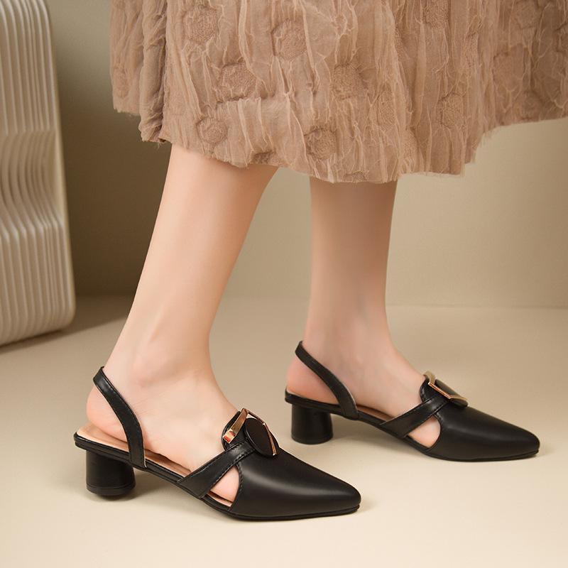 Fashion Women's Sandals 2025 Summer New Fashion Slip On Shoes for Women Pointed Toe Slingbacks Metal Pumps Female Sandalias De Mujer