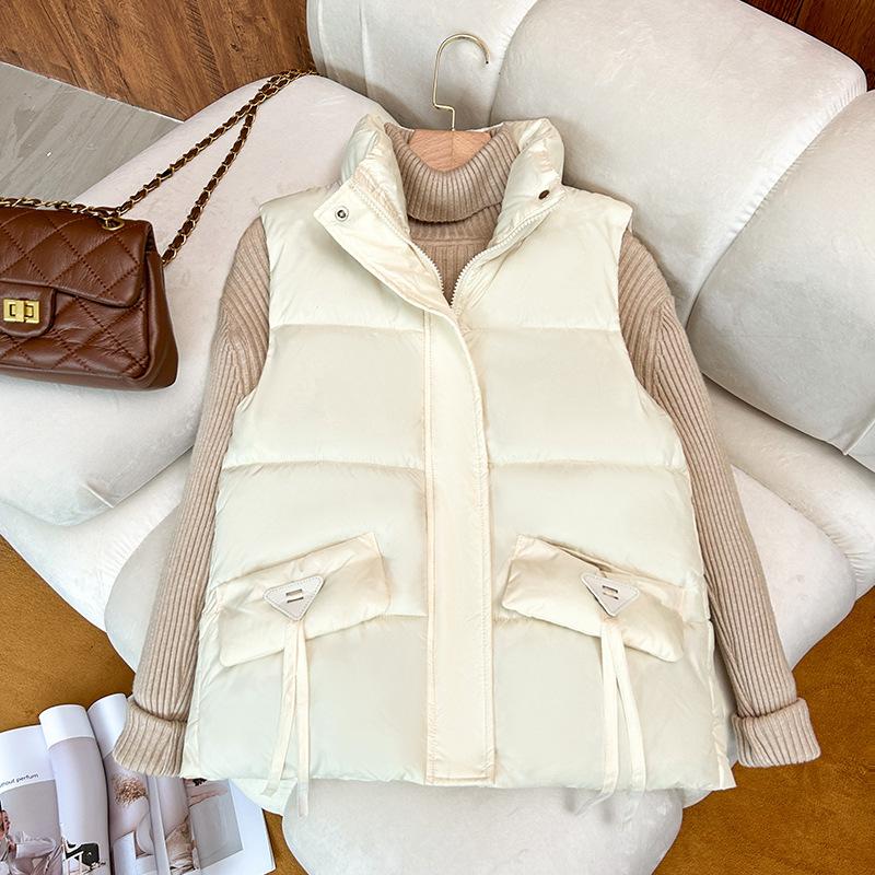 

Down cotton vest women s new fat M plus fat plus size 0kg short stand-up collar vest with jacket M белый
