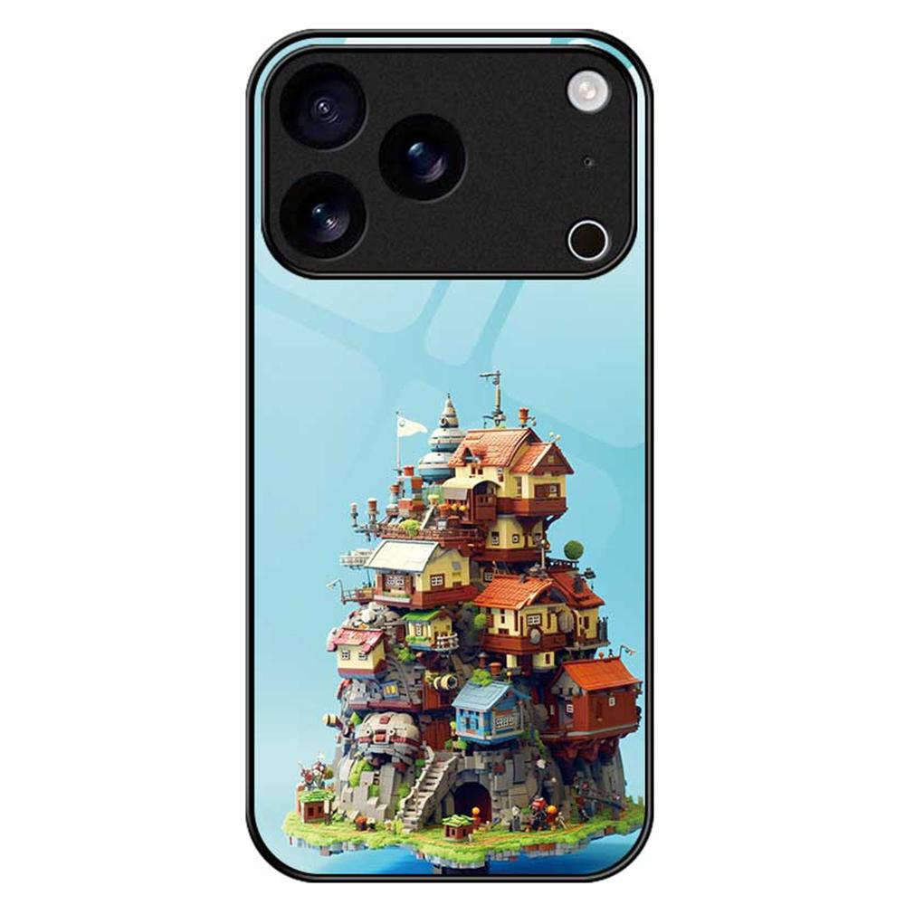 For iPhone 17 Pro Max Case TPU PC Tempered Glass Pattern Printing Phone Back Cover