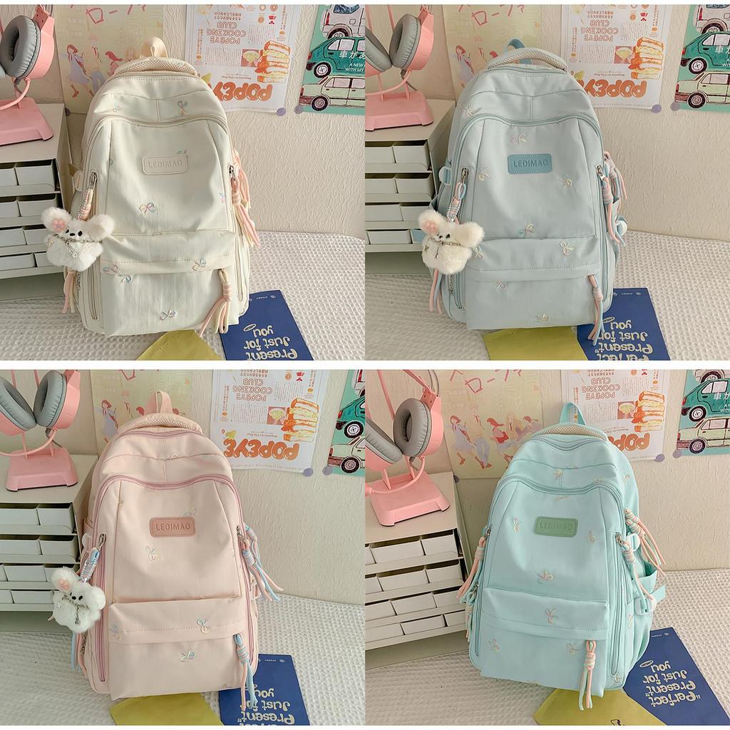 Cute Bowknot Embroidery Student Backpack For Middle School Girls Nylon Schoolbag