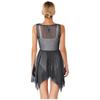 Women Glittery Draped Neck Sleeveless Dance Dress See Through Asymmetrical Hem Performance Gown