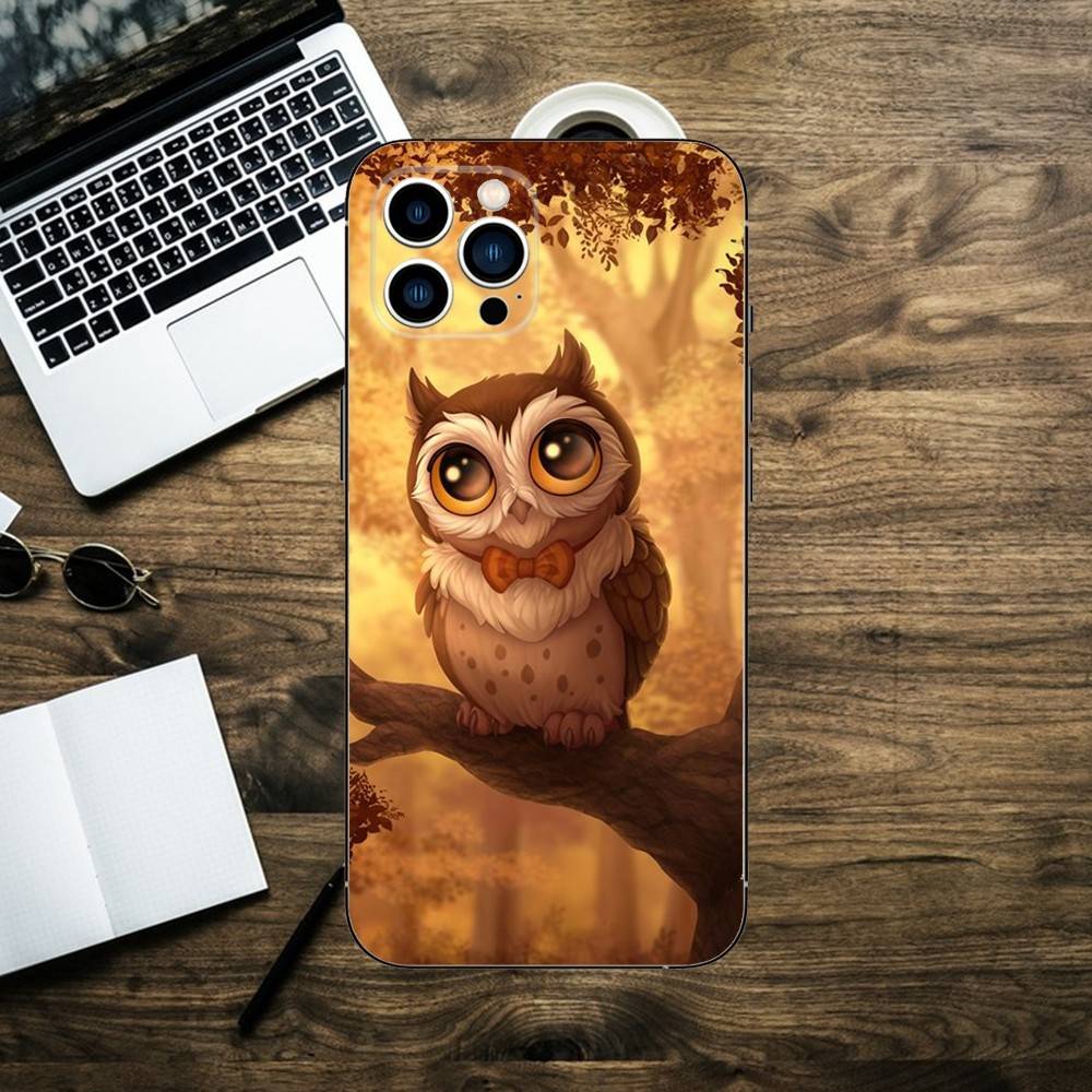 Bird Owl Cute Phone Case For iPhone 16,15,14,13,12,11,XS,XR,X,8,7,Pro,Max,Plus,mini Silicone Black Cover